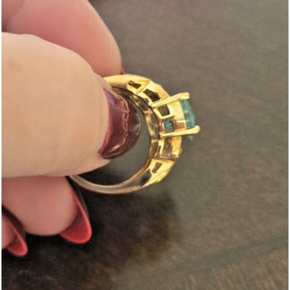 HSN Sterling Silver 18k Gold Technibond Ring Large Oval Aquamarine Size 8.5 - Picture 3 of 11
